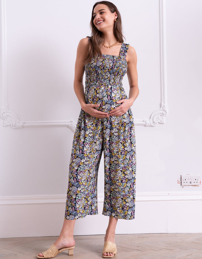 Shirred Bodice Maternity-To-Nursing Jumpsuit
