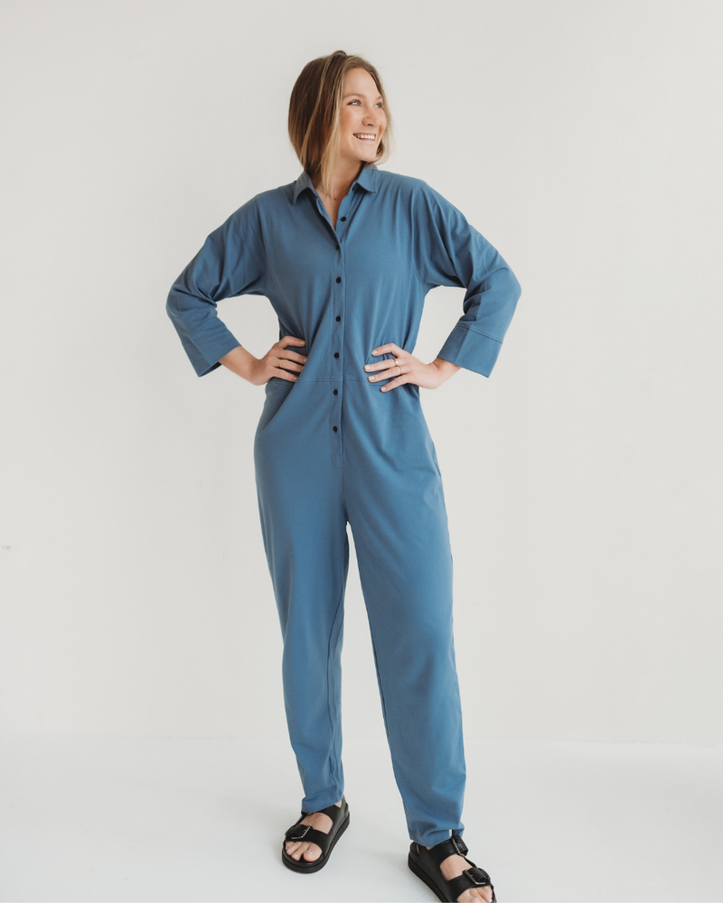 Shana Blue Collared Jumpsuit