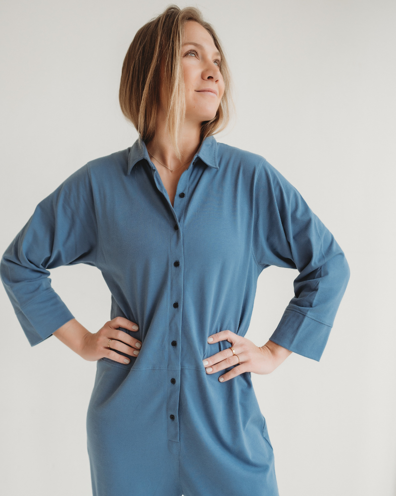 Shana Blue Collared Jumpsuit