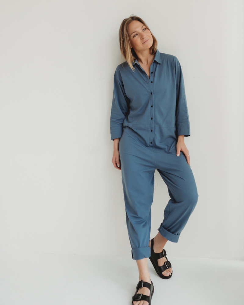 Shana Blue Collared Jumpsuit
