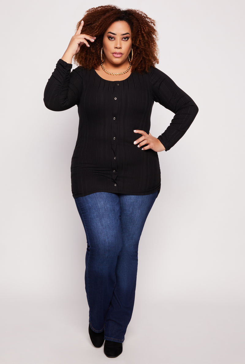 Plus Size Shadow Stripe Ruched Blouse