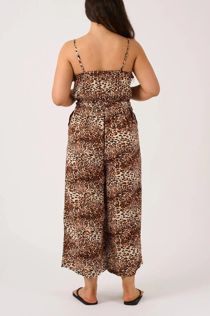 Sustainable Viscose Frill Jumpsuit - Natural Primal Animal