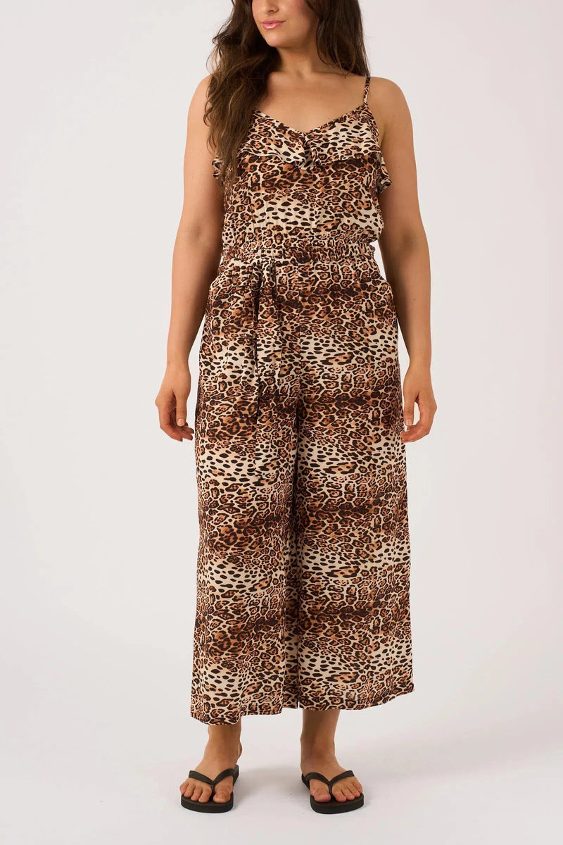 Sustainable Viscose Frill Jumpsuit - Natural Primal Animal