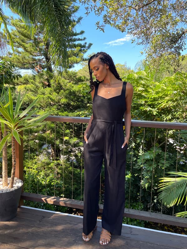 Roma Linen Black Jumpsuit