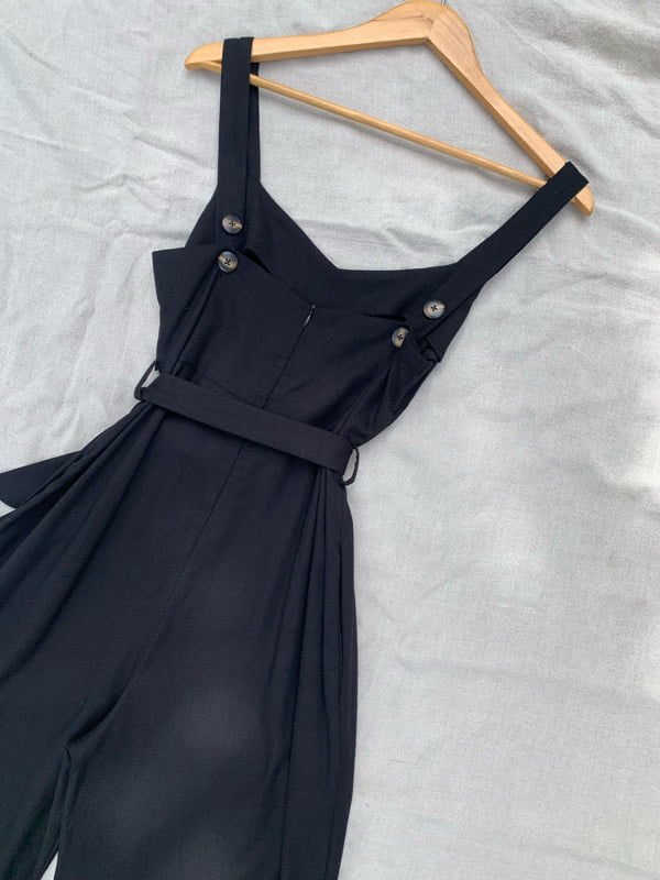 Roma Linen Black Jumpsuit