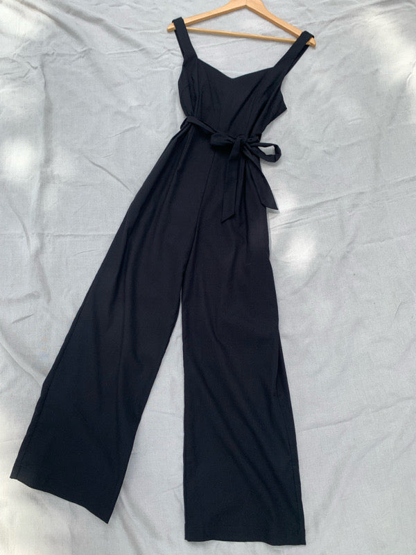 Roma Linen Black Jumpsuit