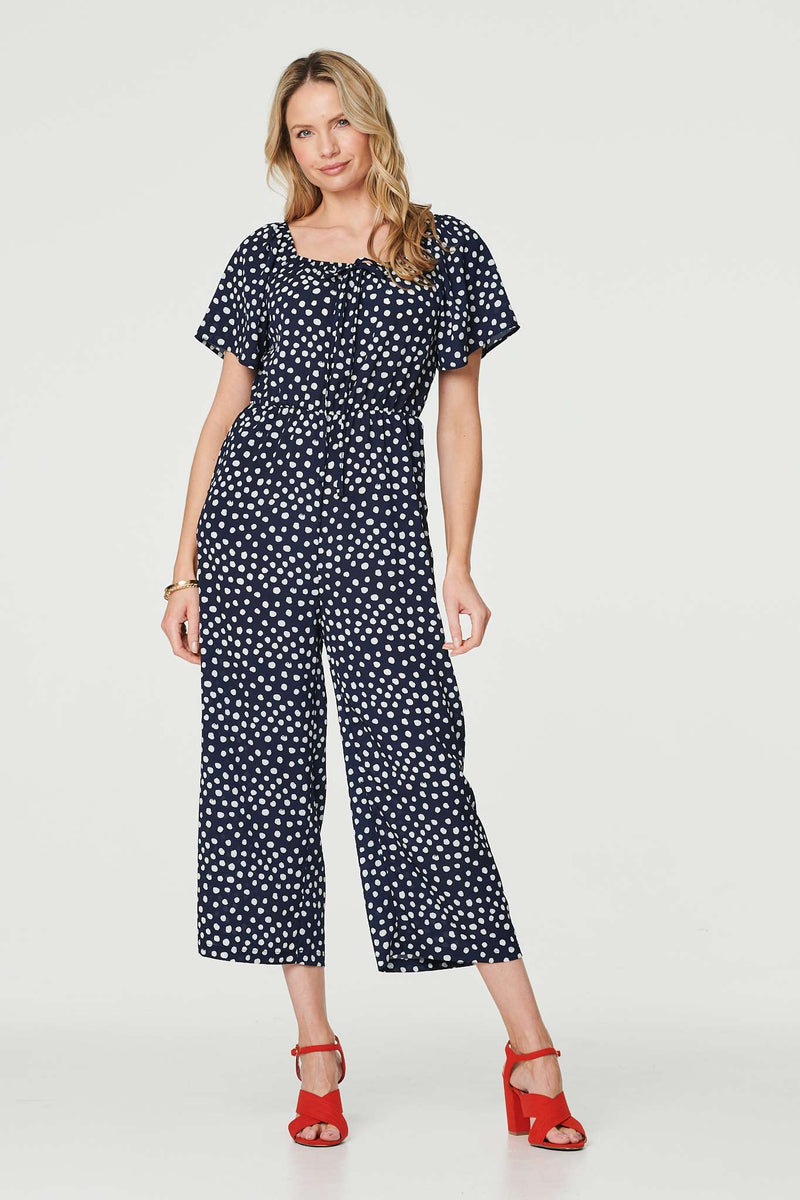Polka Dot Print Angel Sleeve Jumpsuit