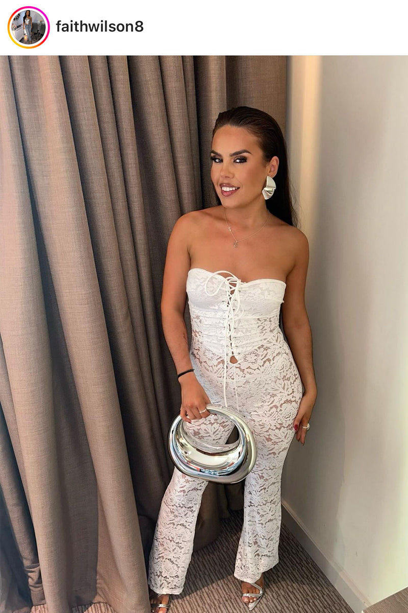 Lace Jumpsuit With Skinny Flared Legs White