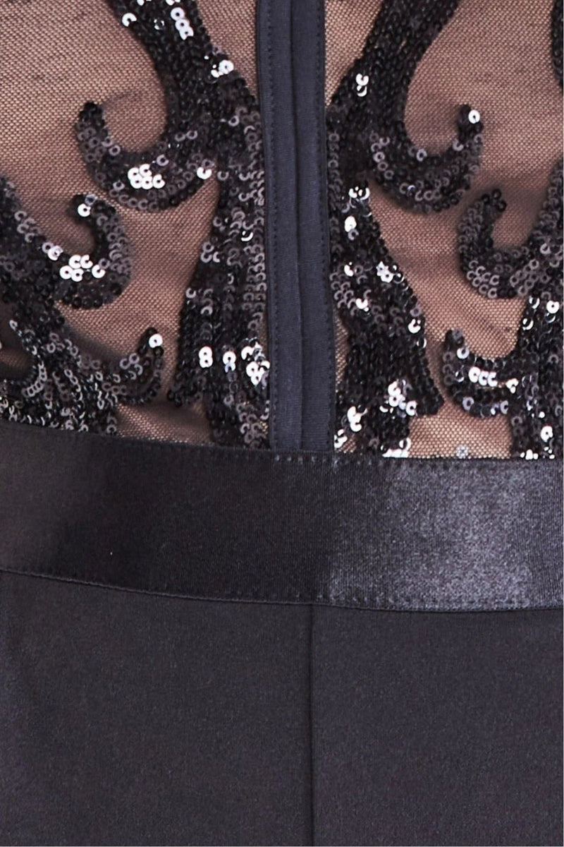 Sequin Mesh Jumpsuit - Black by Goddiva Plus