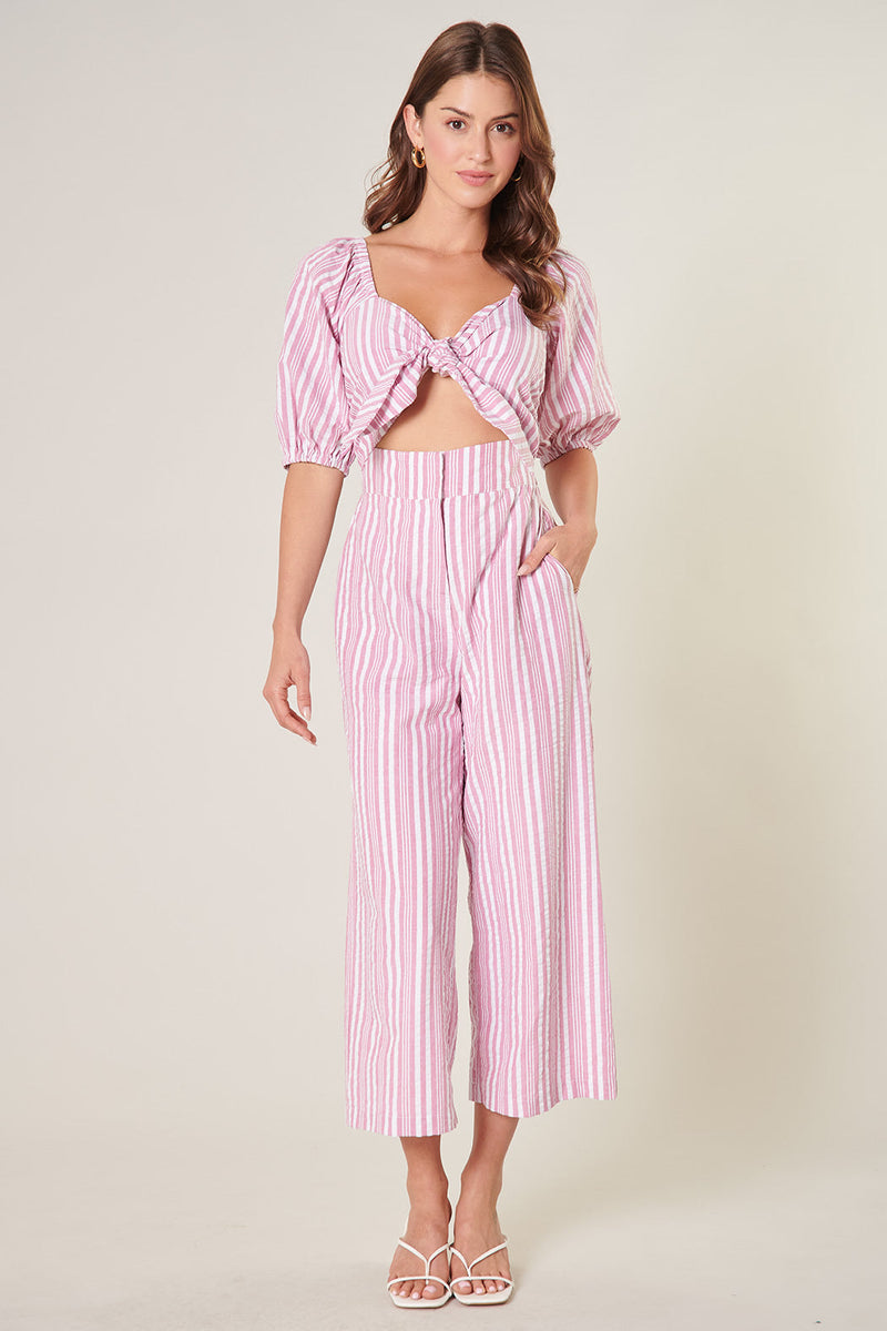 Jermaine Striped Cut Out Tie Front Jumpsuit