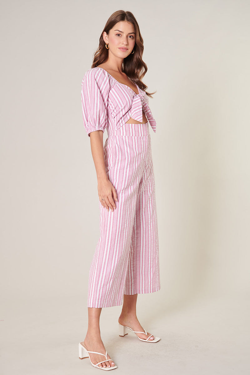Jermaine Striped Cut Out Tie Front Jumpsuit