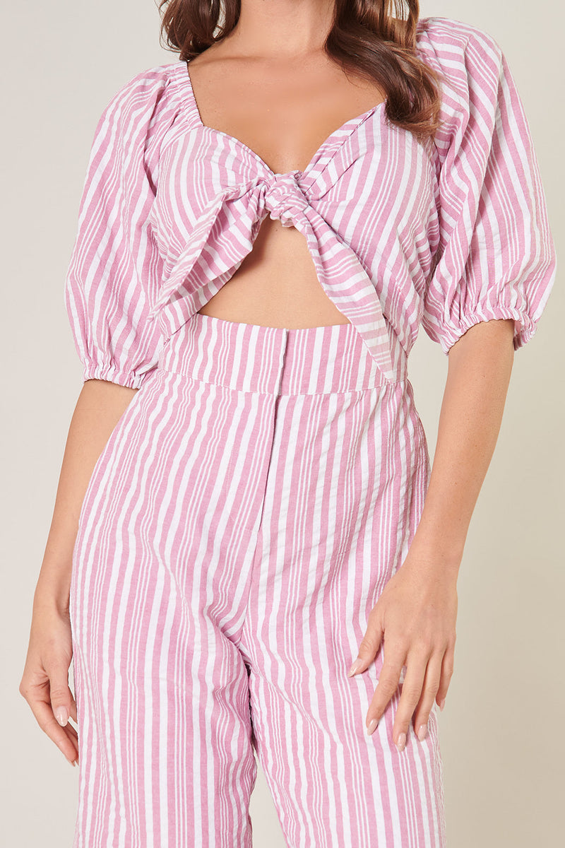 Jermaine Striped Cut Out Tie Front Jumpsuit