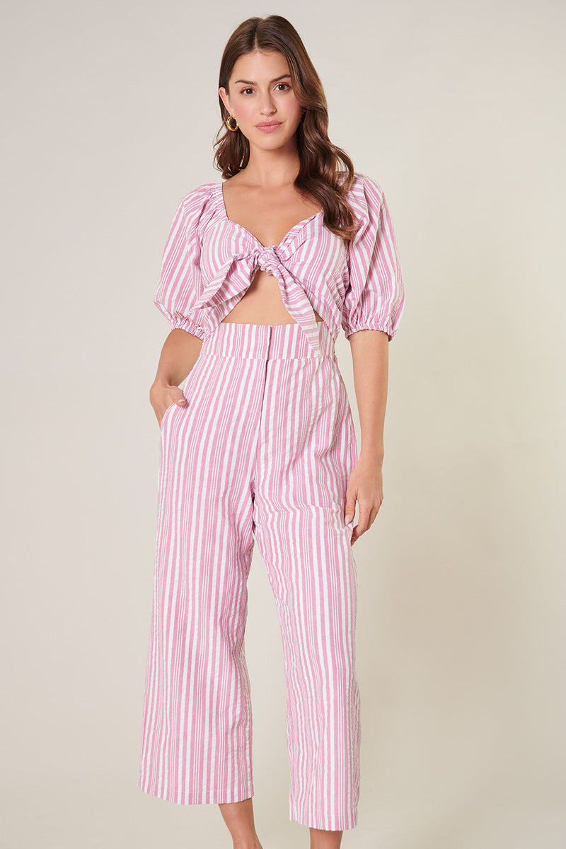 Jermaine Striped Cut Out Tie Front Jumpsuit
