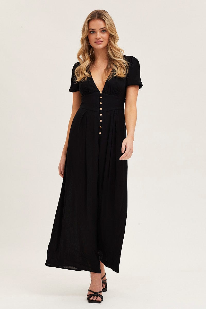 Black Jumpsuit Long Sleeve V Neck