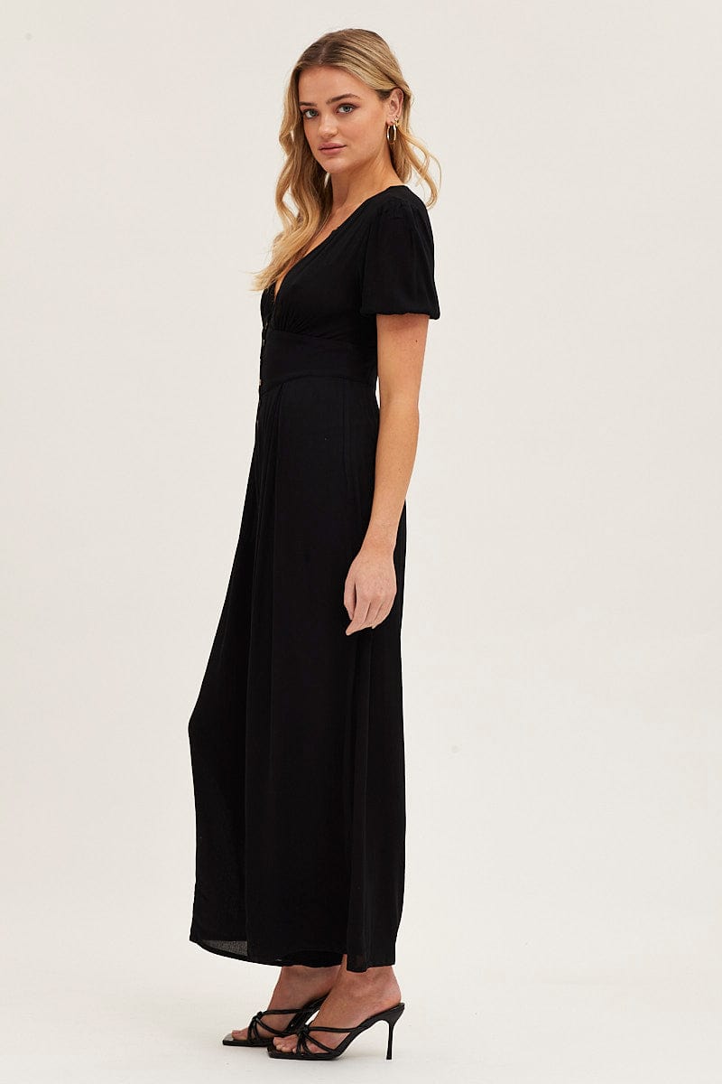 Black Jumpsuit Long Sleeve V Neck