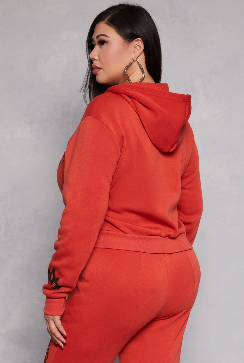 Plus Size Graffiti Print Half Zip Hoodie