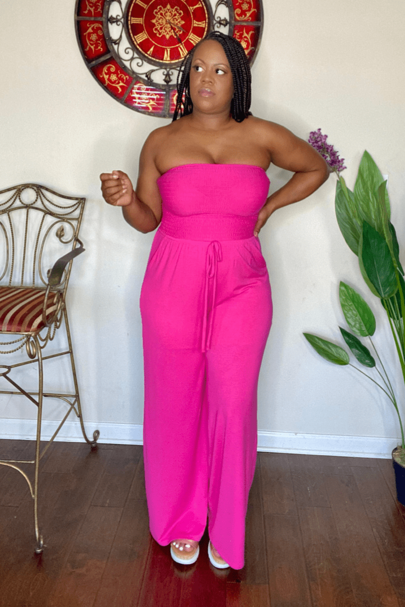Vacay Me Please Smocked Tube Jumpsuit (Hot Pink)- Final Sale