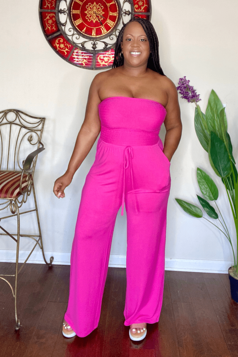 Vacay Me Please Smocked Tube Jumpsuit (Hot Pink)- Final Sale
