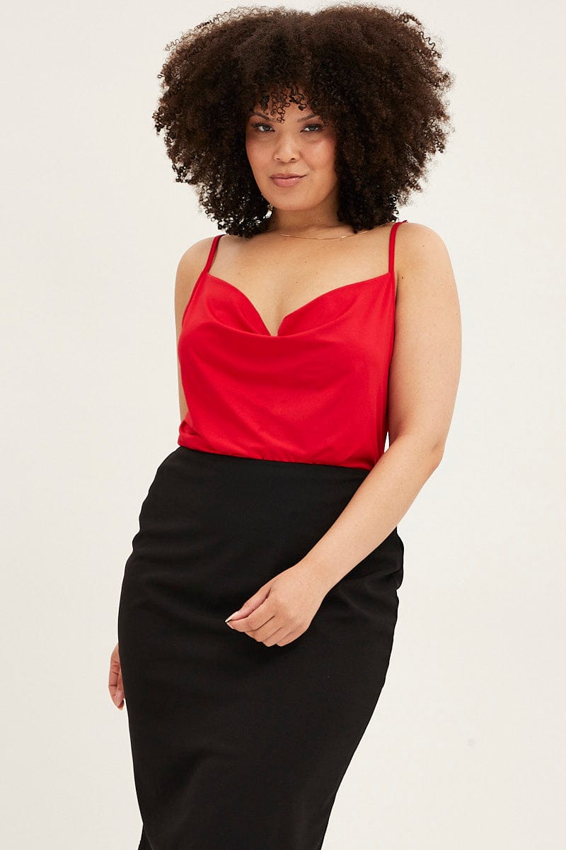 Red Singlet Top Cowl Neck