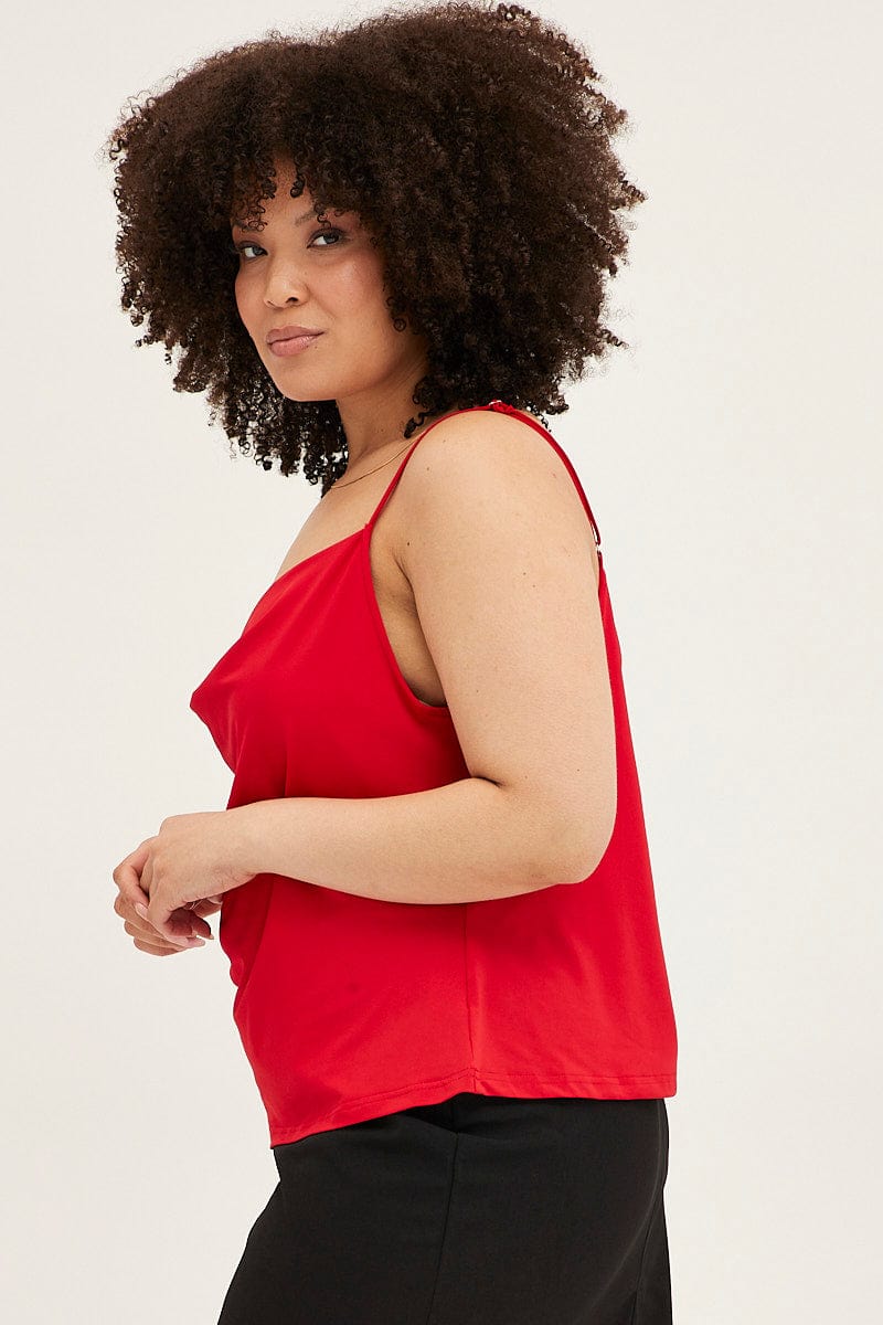 Red Singlet Top Cowl Neck