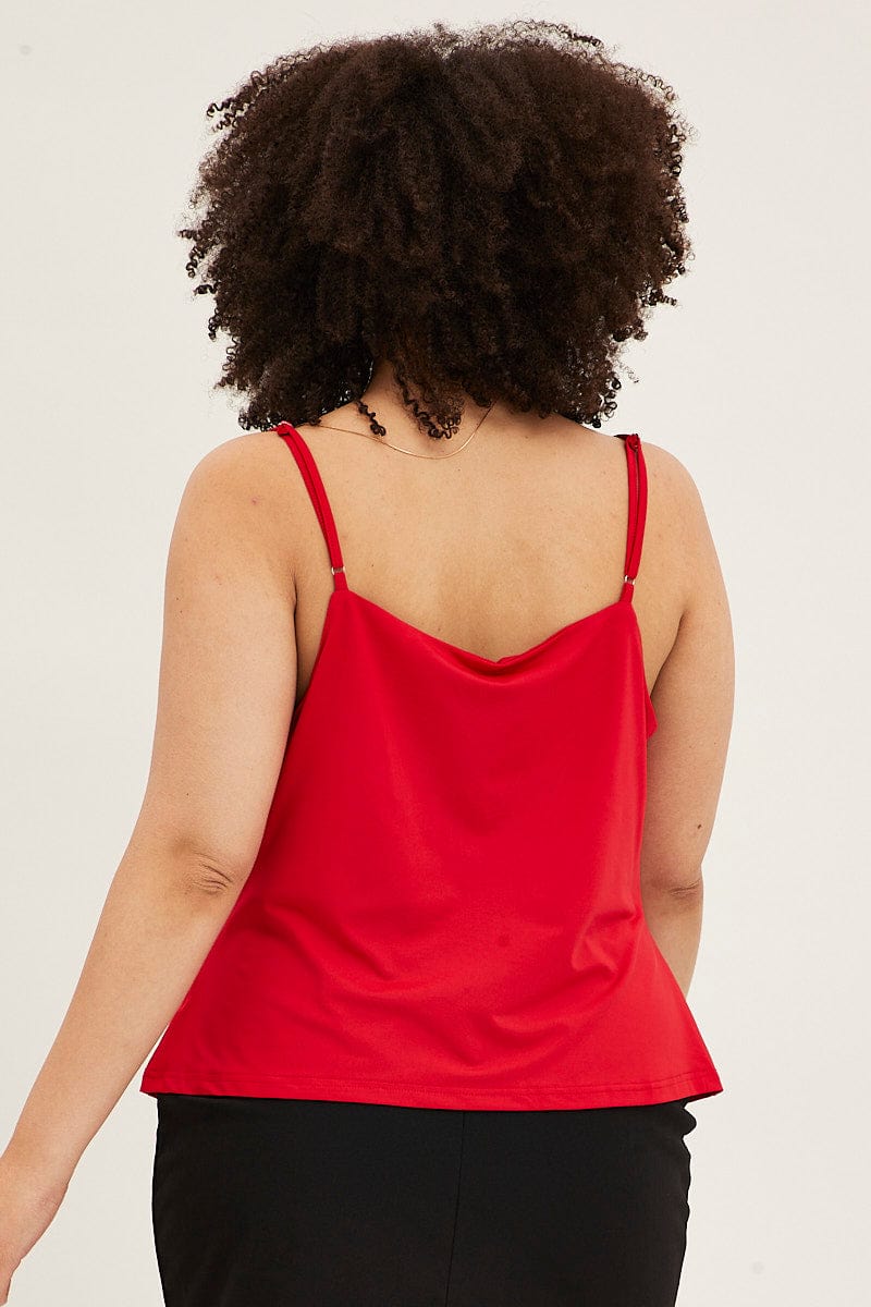 Red Singlet Top Cowl Neck