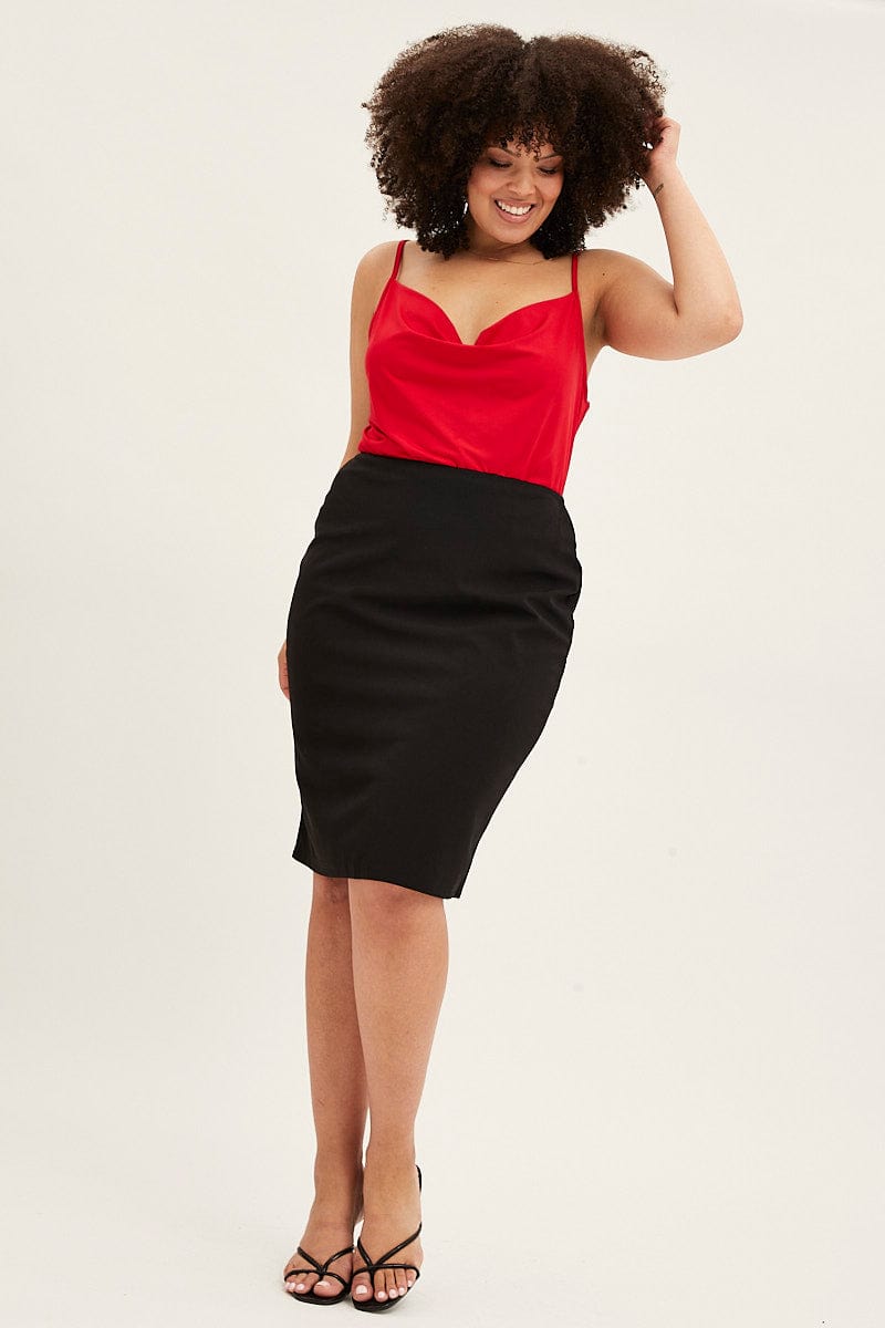 Red Singlet Top Cowl Neck