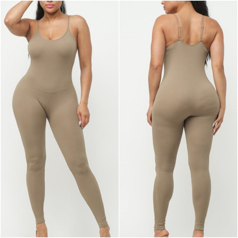 Stretch Seamless Ribbed Spaghetti Strap Jumpsuit