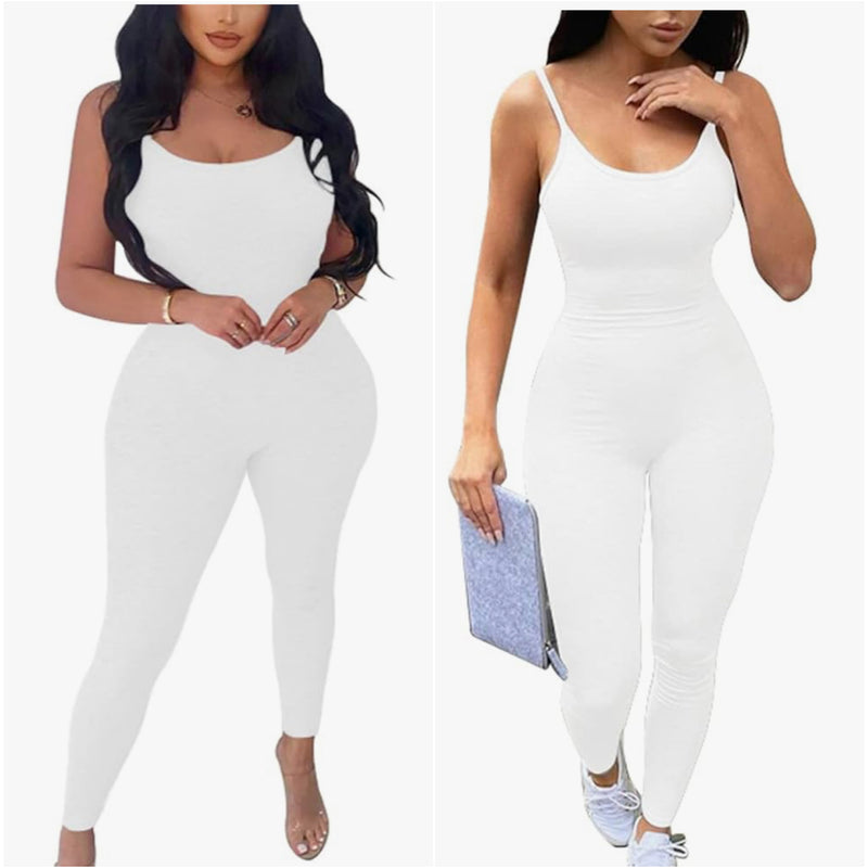Stretch Seamless Ribbed Spaghetti Strap Jumpsuit