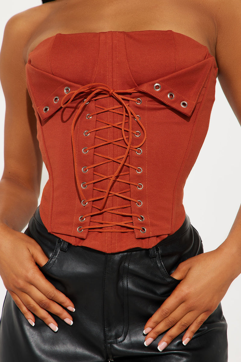 New Obsession Lace Up Corset - Rust