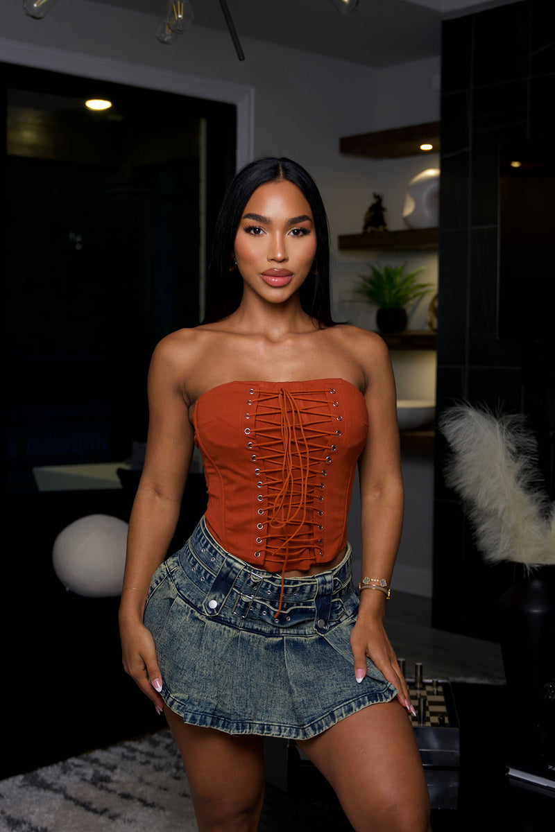 New Obsession Lace Up Corset - Rust