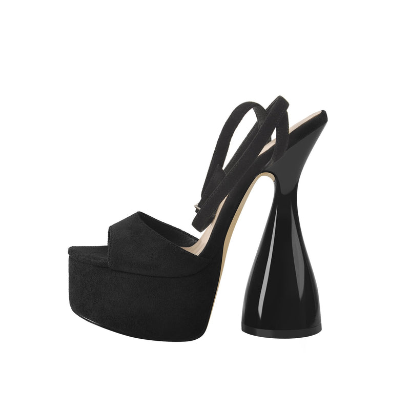 Black Suede Platform High Heel Sandals