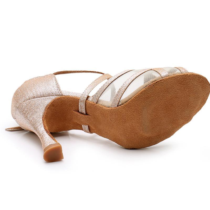 Women's Champagne Sparkling Glitter Customized Heel Ballroom Latin Dance Shoes