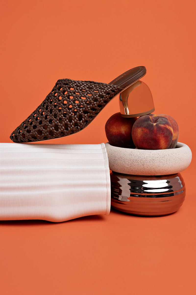 Dew Drop Macrame Mule In Burnt Umber Leather
