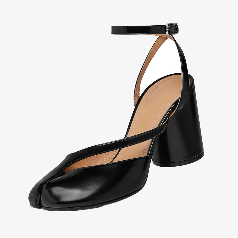 Brushed Leather Split-toe Cut-Out Sandals