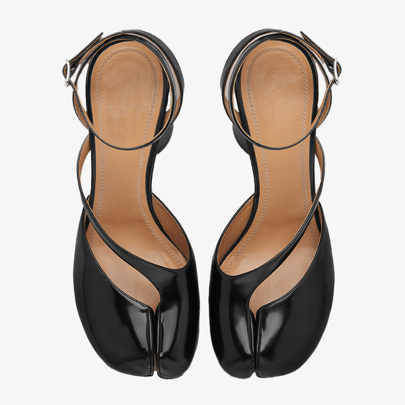 Brushed Leather Split-toe Cut-Out Sandals