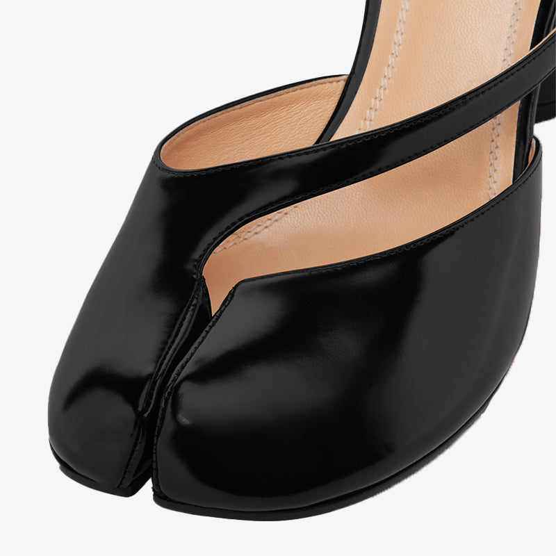 Brushed Leather Split-toe Cut-Out Sandals