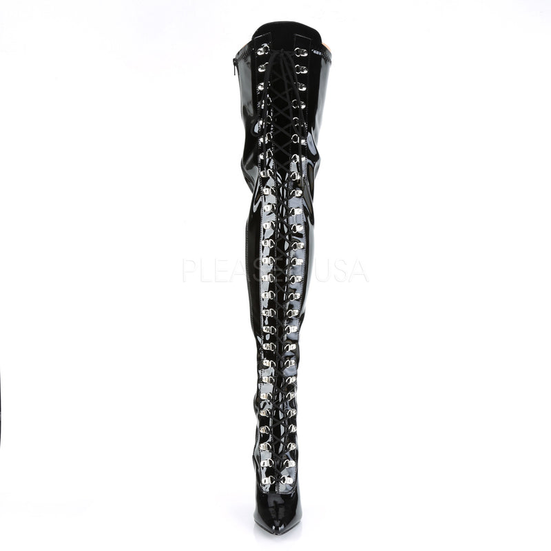 D-Ring Lace-Up Thigh High Boots 5-inch Heels 4-colors SEDUCE-3024