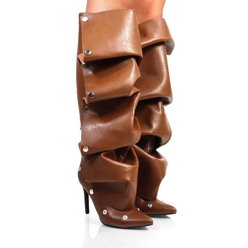 Stiletto High Heel Slouchy Boot Pointed Toe Mid Calf Fashion Detachable Shoes