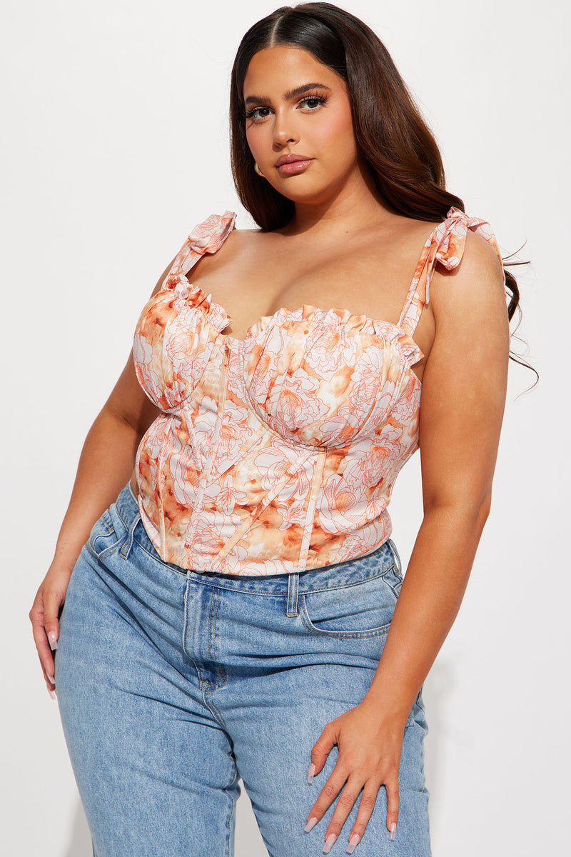 Perfect Picnics Floral Corset Top - Orange/combo