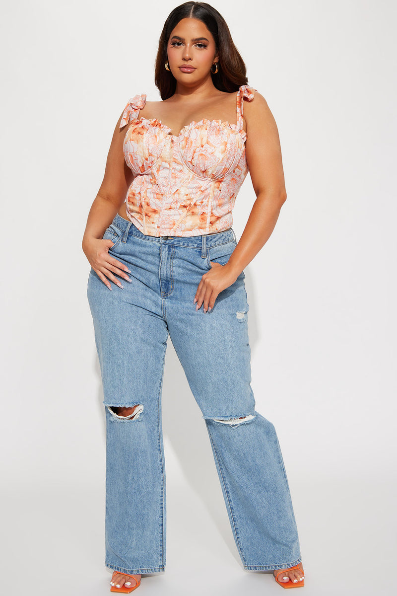 Perfect Picnics Floral Corset Top - Orange/combo