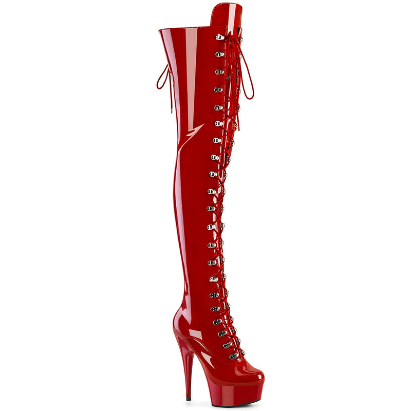 Pleaser Delight 3022 Womens 6 Inch Heel, Platform Front Lace, Stretch Fit Thigh-High Boots