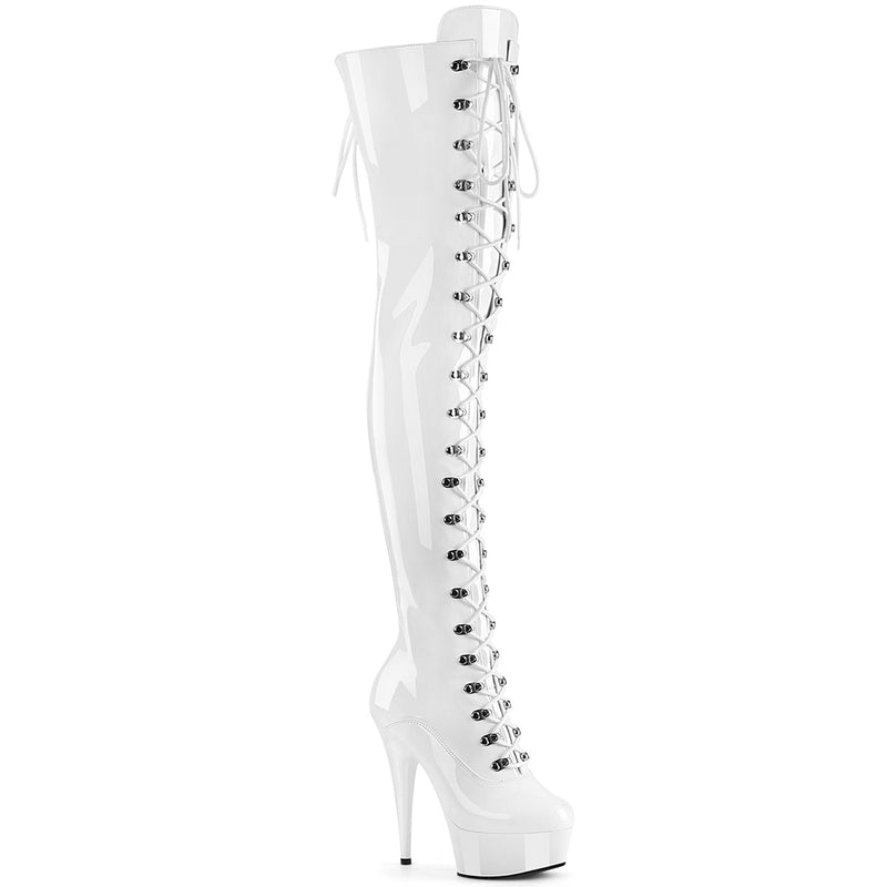 Pleaser Delight 3022 Womens 6 Inch Heel, Platform Front Lace, Stretch Fit Thigh-High Boots