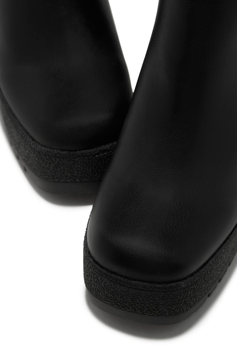 Maddie Block Heel Platform Knee High Boots - Black