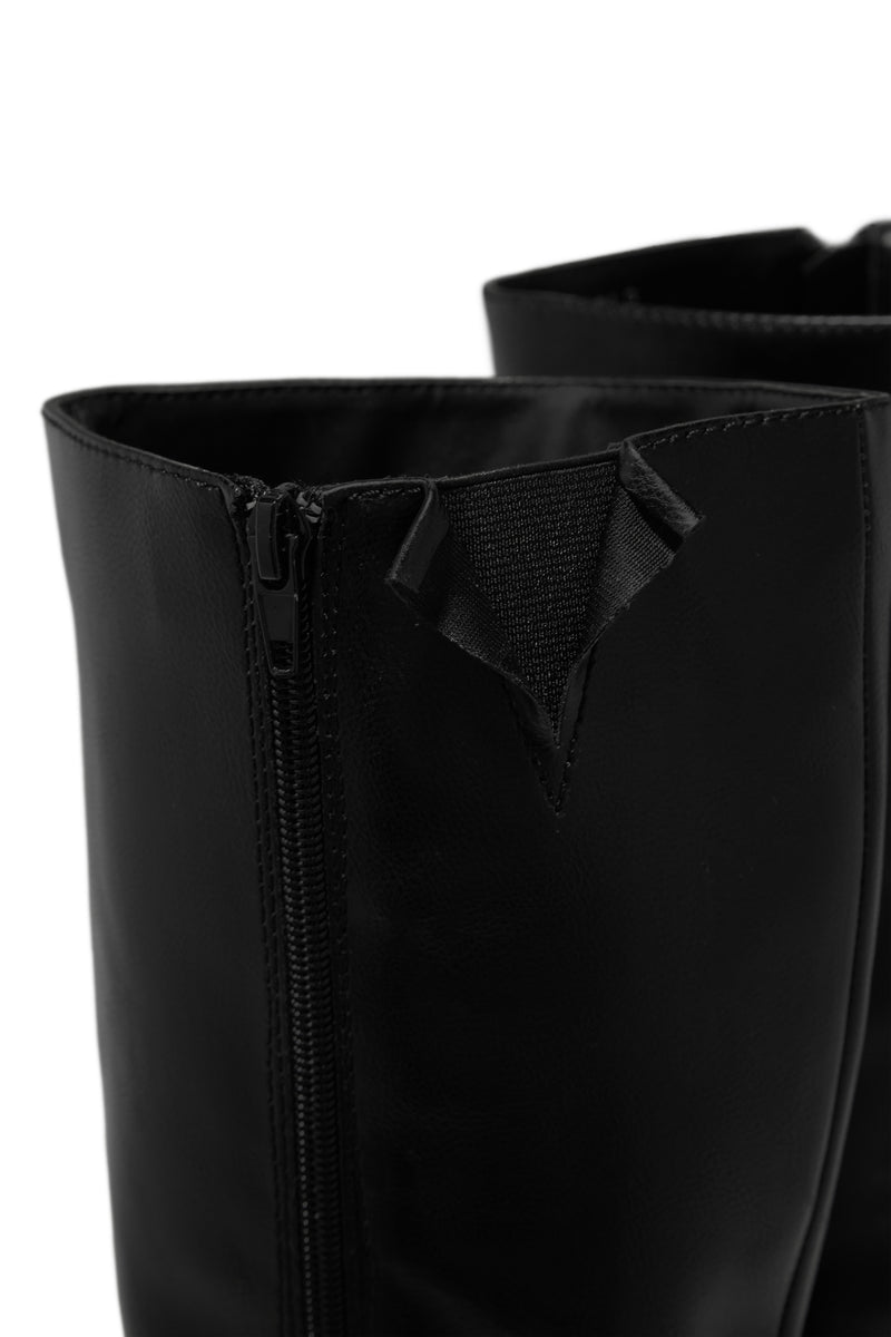 Maddie Block Heel Platform Knee High Boots - Black