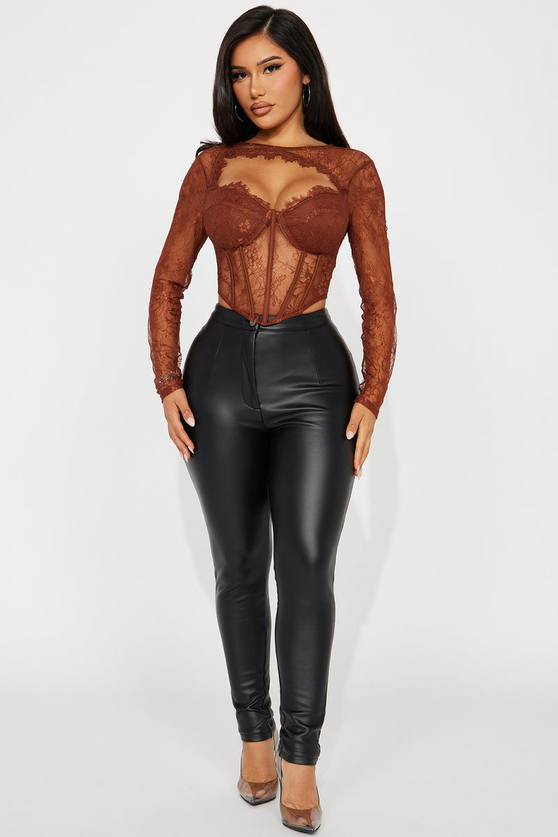 Lingering Feelings Lace Corset Top - Brown