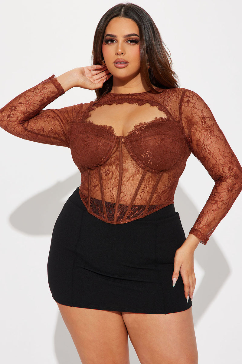 Lingering Feelings Lace Corset Top - Brown