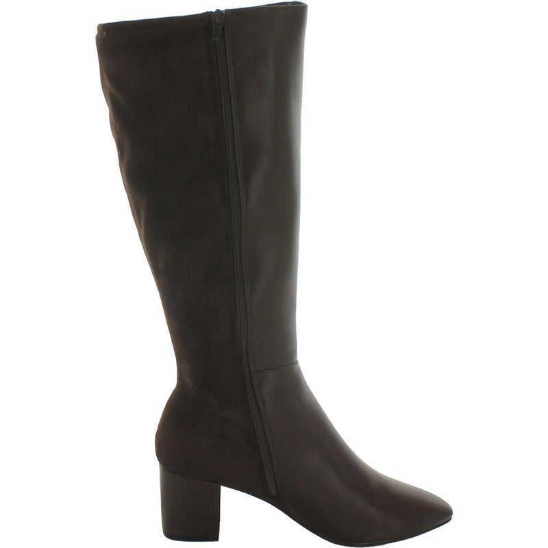 Sacaria Womens Faux Leather Block Heel Knee-High Boots