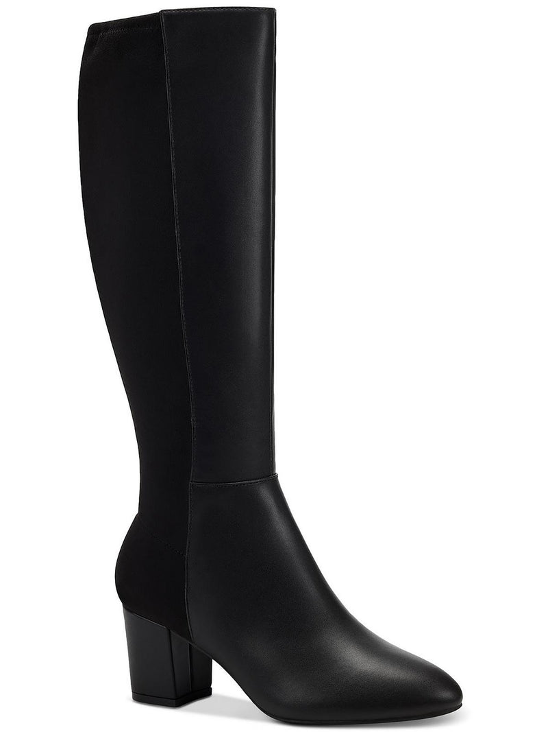 Sacaria Womens Faux Leather Block Heel Knee-High Boots