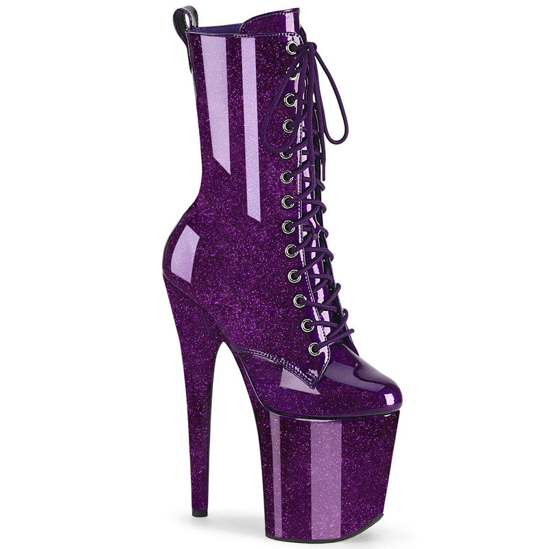 Pleaser Flamingo 1040GP Womens 8 Inch Heel, Platform Front Lace Calf Length Pole Dance Boots