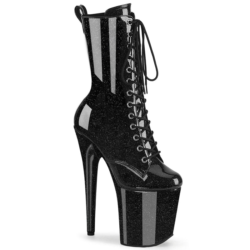 Pleaser Flamingo 1040GP Womens 8 Inch Heel, Platform Front Lace Calf Length Pole Dance Boots
